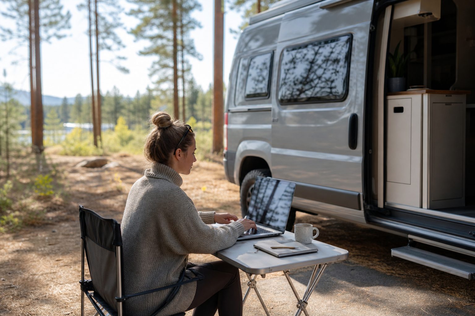 Working remotely from a camper van in the pines